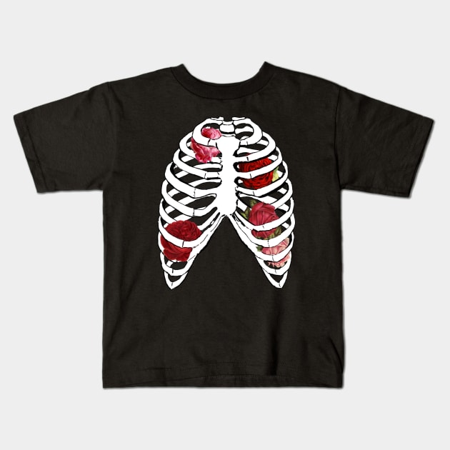 Rib Cage with Roses Kids T-Shirt by Andromedia